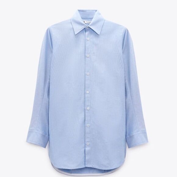 ZARA OVERSIZED POPLIN SHIRT BLUE - Picture 5 of 10